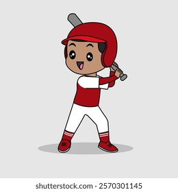 Vector design of cute little kid training and playing baseball.