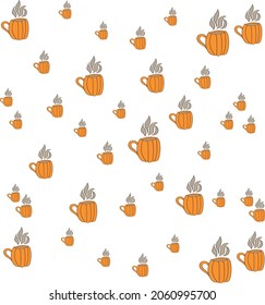 Vector design of cute mugs and teacups for backgrounds, textures, textile, wallpaper, and cards. hand drawn warm drinks and coffee cups for fall and winter season. cozy autumnal drawing.