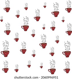 Diseño vectorial de adorables tazas y teacups para fondos, texturas, textiles, papel pintado y tarjetas. bebidas calientes hechas a mano y tazas de café para otoño e invierno. acogedor dibujo otoñal.