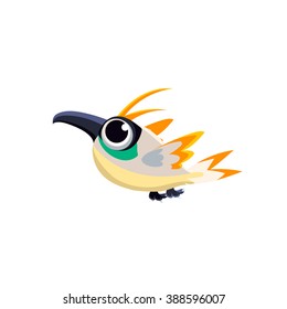 Vector Design Cute Multicolor Paradise Bird Mid-air On White Background