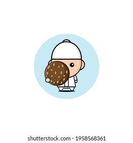 Vector design of cute Muslim boy eating onde