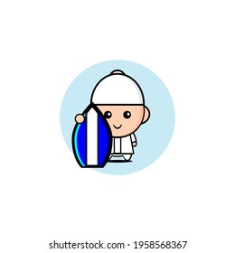 Vector design of cute Muslim boy carrying skis