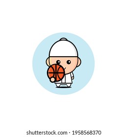 Vector design of cute Muslim boy playing basketball