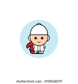 Vector design of cute Muslim boy is becoming a superhero