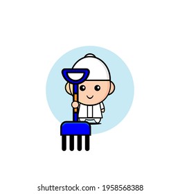 Vector design of cute Muslim boy being a farmer