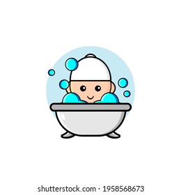 Vector design of cute Muslim boy taking a shower