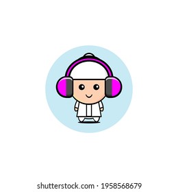 Vector design of cute Muslim boy listening to music