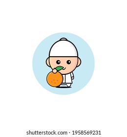 Vector design of cute Muslim boy carrying oranges