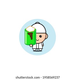 Vector design of cute Muslim boy eating putu cake