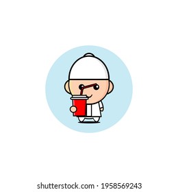 Vector design of cute Muslim boy drinking juice