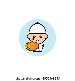 Vector design of cute Muslim boy carrying a stick