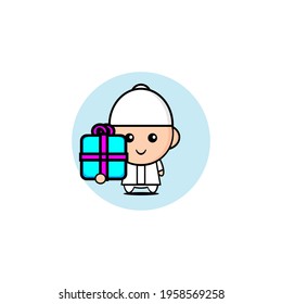 Vector design of cute Muslim boy carrying a gift