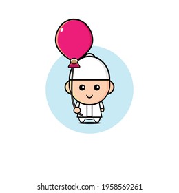 Vector design of cute Muslim boy carrying a balloon