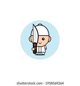 Vector design of cute Muslim boy carrying a knife