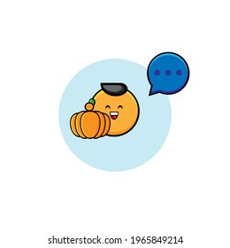 Vector design of cute orange character carrying a pumpkin