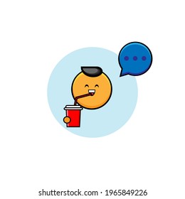 Vector design of cute orange character drinking juice