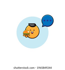 Vector design of cute orange character eating burger