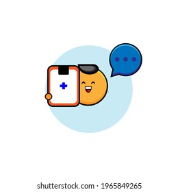 Vector design of cute orange character carrying medical notes