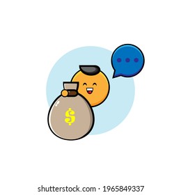 Vector design of cute orange character carrying treasure