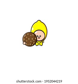 Vector design of cute orange mascot eating dumplings