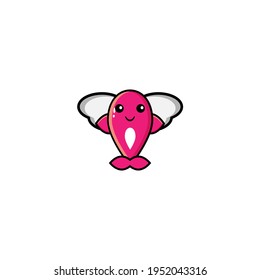 Vector design of cute pink fish having wings