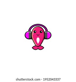 Diseño vectorial de peces rosa lindo escuchando música