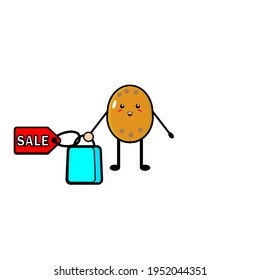 Vector design of cute potato characters shopping