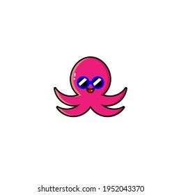 Vector design of cute purple octopus with dark glasses
