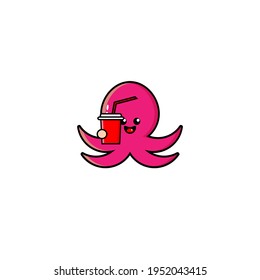 Vector design of cute purple octopus drinking
