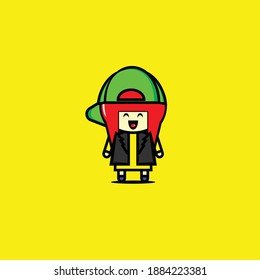 Vector design of cute red hair girl wearing green hat