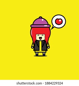 Diseño vectorial de una linda chica de cabello rojo con sombrero púrpura
