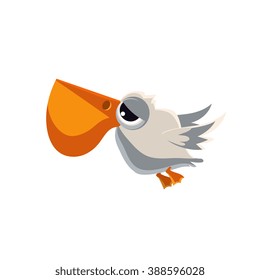 Vector Design Cute Sleepy Pelican Mid-air On White Background