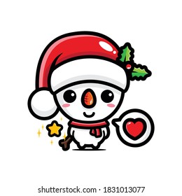 vector design of cute snowman wearing santa hat