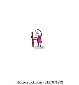 Vector design of cute stickman holding pencil
