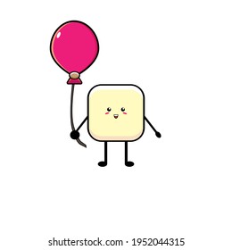 Vector design of cute sugar character carrying balloons