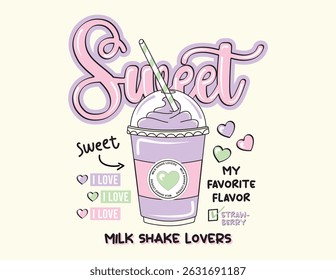 Design vetorial de leite doce e fofo tremer com corações. bom para o usuário têxtil. bom para meninas
