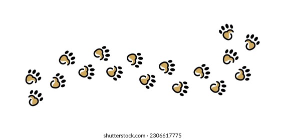 Vector design of cute wild animal footprints, footprints of lion, tiger, dog, cat on white background