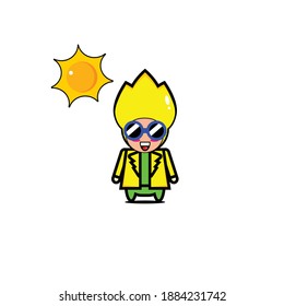 Vector design of cute yellow hair guy sunbathing