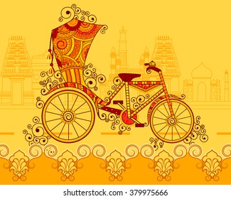 Vector design of cycle rickshaw in Indian art style