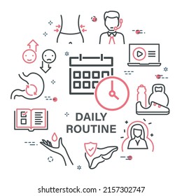Vector design with daily routine icons and calendar linear icons