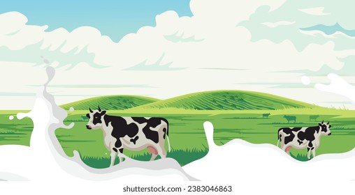 vector design for dairy cattle farming, superior milk from rural cattle farms