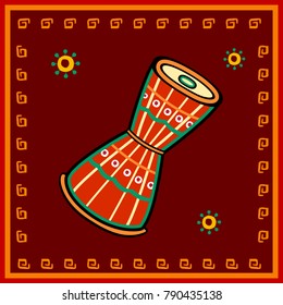 Diseño vectorial de instrumento de la música damru en India de estilo folclórico