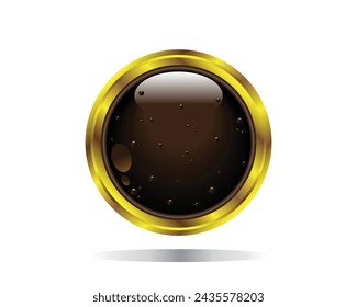 vector design of a dark brown-black circle with a small bubble effect and the sides are made of gold which is also in the shape of a circle