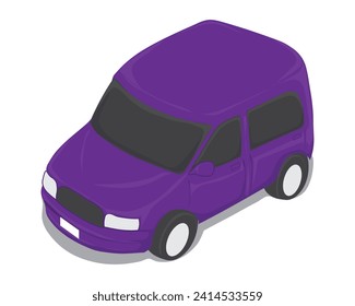 vector design of a dark purple car with an angular or isometric view from the top side with two black wheels on the front and back