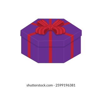 Vector design of a dark purple gift box with red ribbon decoration which is usually given at birthday or Christmas events