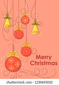 Vector design of Decorated ball for Merry Christmas and Happy New Year Holiday celebration background