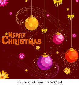 Vector design of Decorated ball for Merry Christmas Holiday celebration background