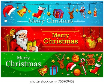Vector design of Decorated banner header for Merry Christmas and Happy New Year Holiday celebration background