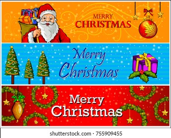 Vector design of Decorated banner header for Merry Christmas and Happy New Year Holiday celebration background