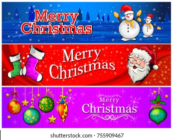 Vector design of Decorated banner header for Merry Christmas and Happy New Year Holiday celebration background